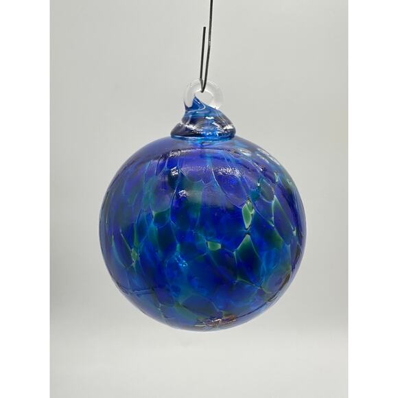 Glass Eye Studio artisan hand blown blue green Christmas ornament unique cobalt - Picture 6 of 9